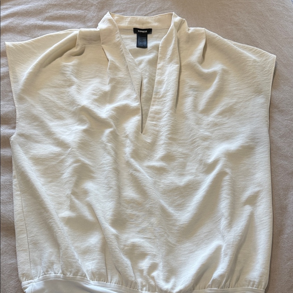 Express Men's Cream V-Neck Short Sleeve Polo